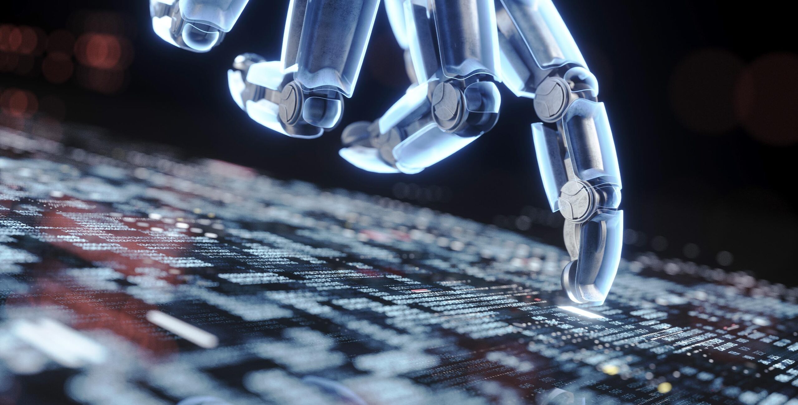 robotic hand touching tablet screen