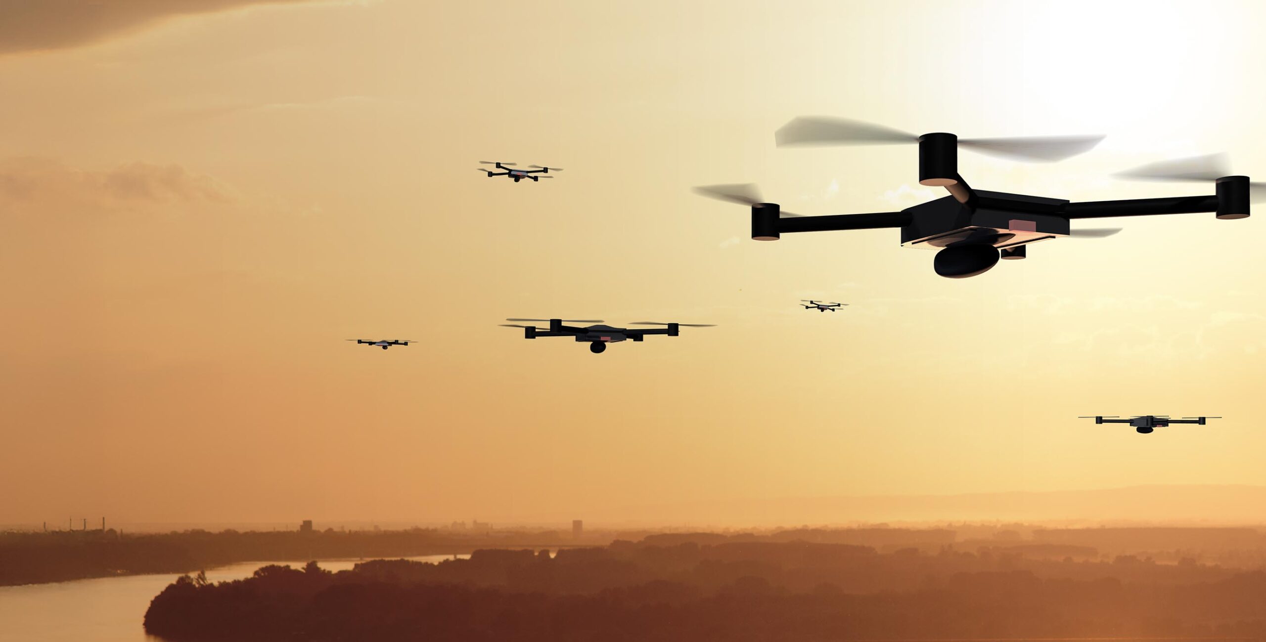 drones flying in the air