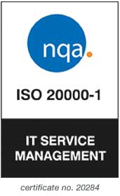 ISO 20000-1 IT Service Management, nqa logo, certificate number 20284