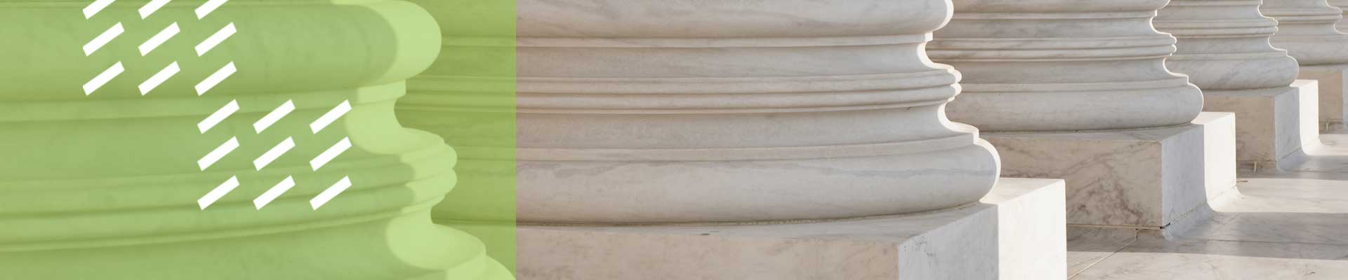 banner image of marble columns in a row at top of stairs to government building