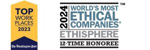 The Washington Post Top Workplaces 2023 and 2024 World's Most Ethical Companies, Ethisphere 12-Time Honoree