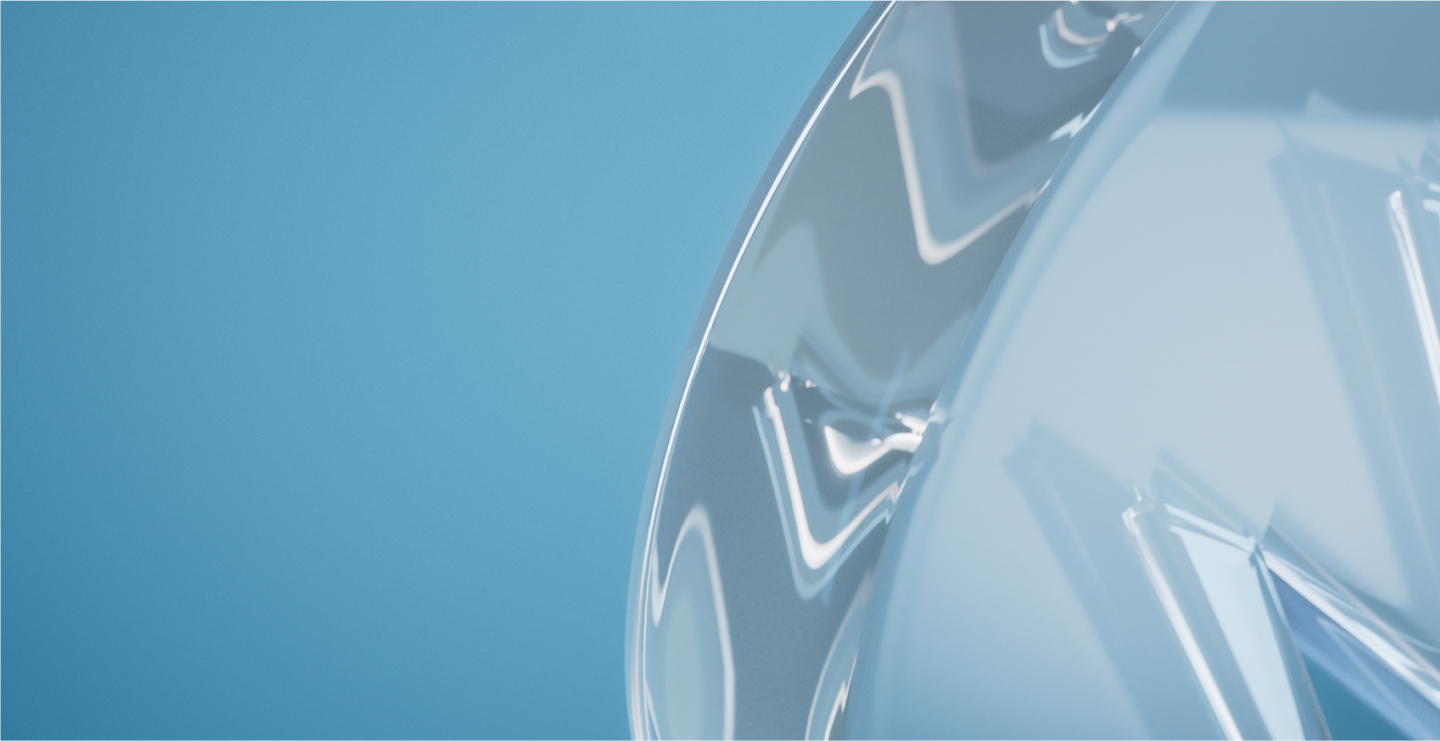 An image of the curve of a glassy spark, the shape of the noblis logo, on a light blue background