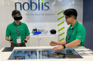 man using VR headset in an immersive tech demo