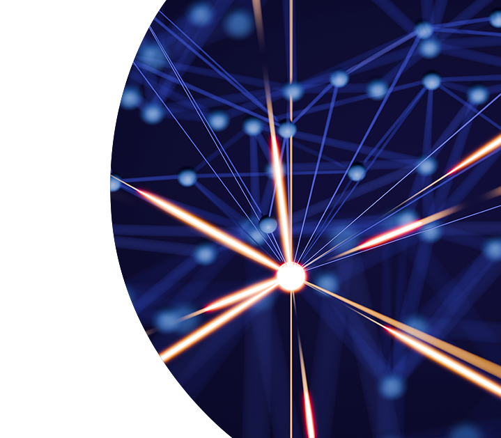 Glowing connections of network nodes within a curved mask