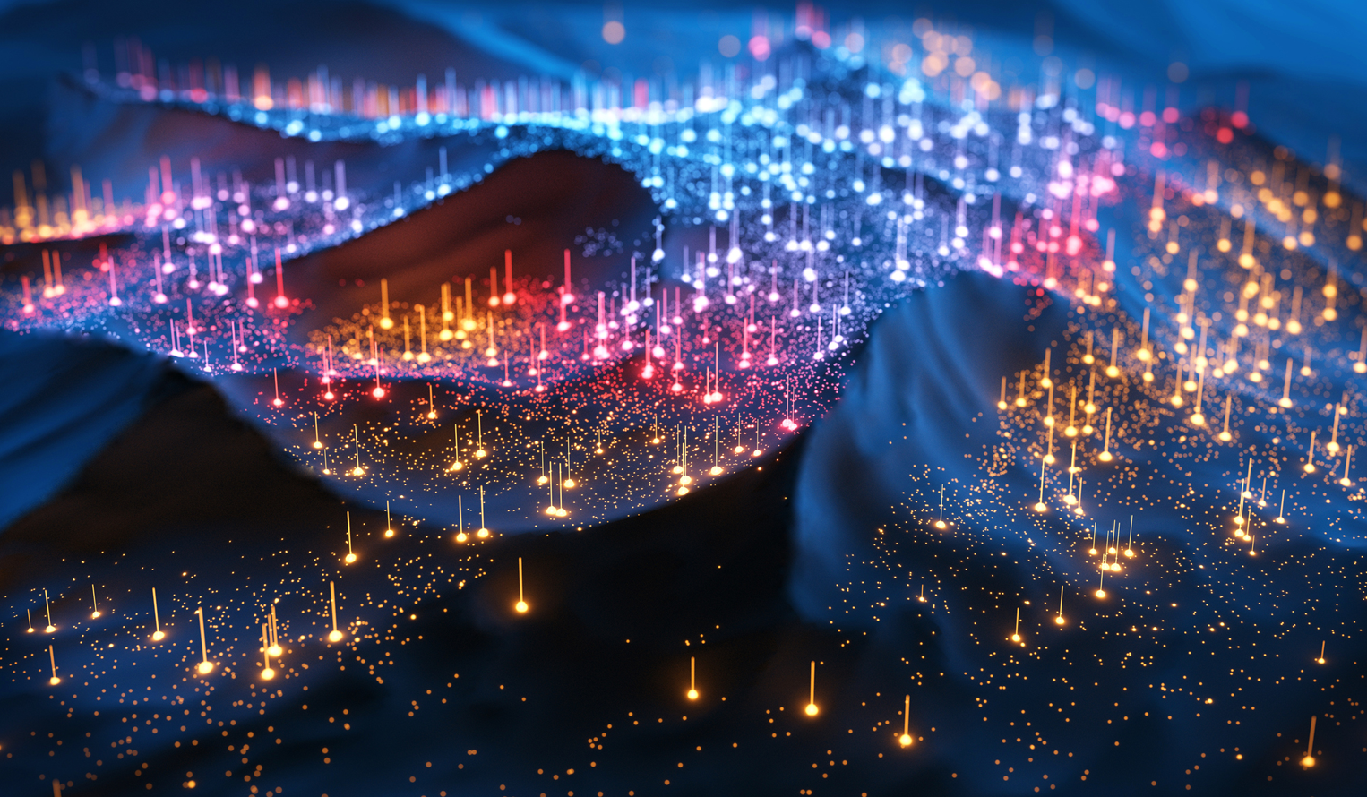 abstract representation of waves with points of light floating like a data map on the water