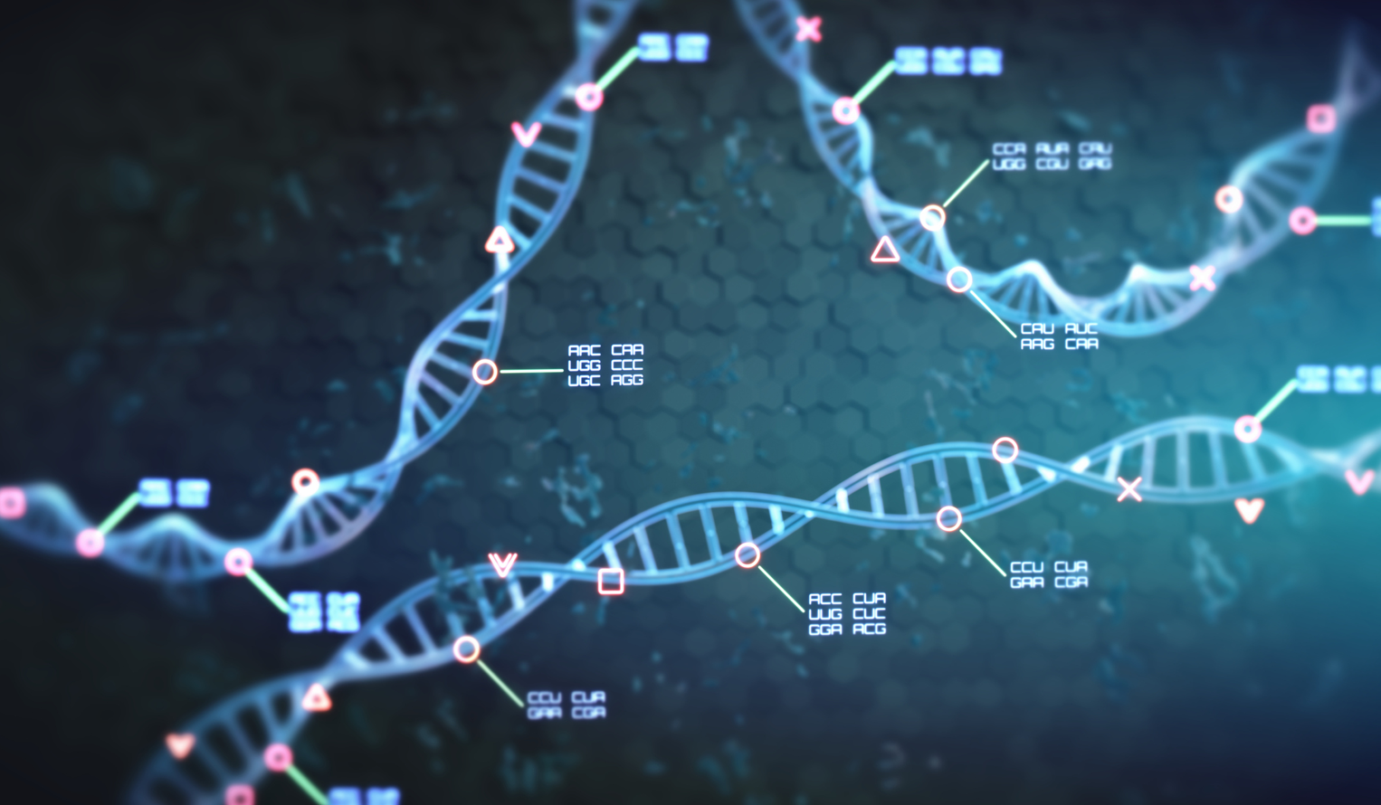 DNA strand with notations of genomic data