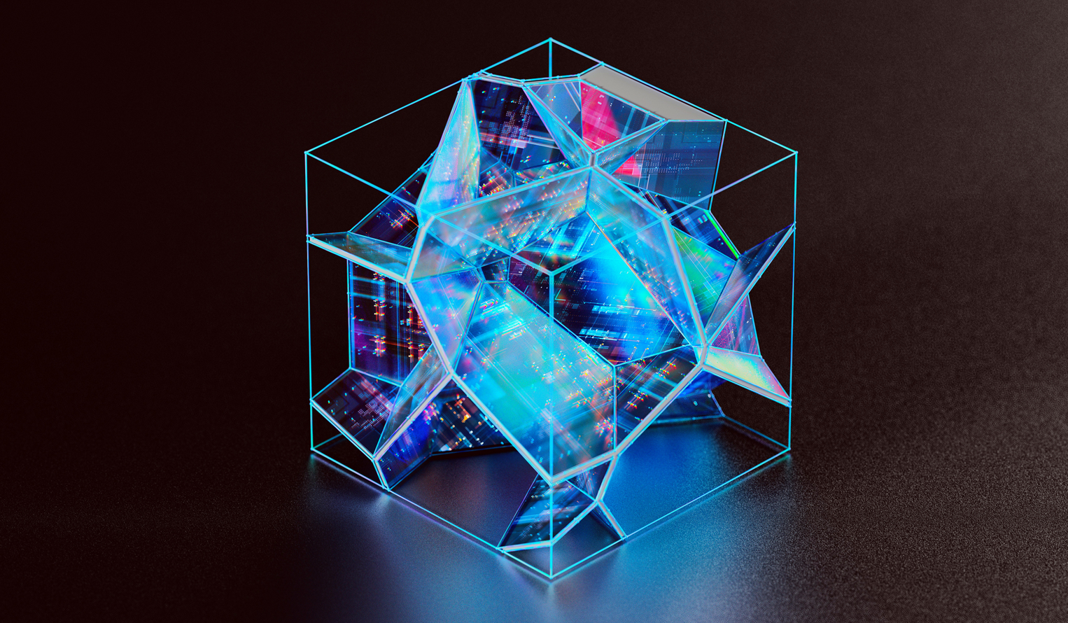 a clear 3D cube with enfolded ethical AI data and information inside