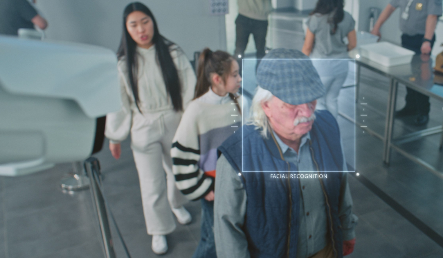 facial recognition technology captures a man going through airport security