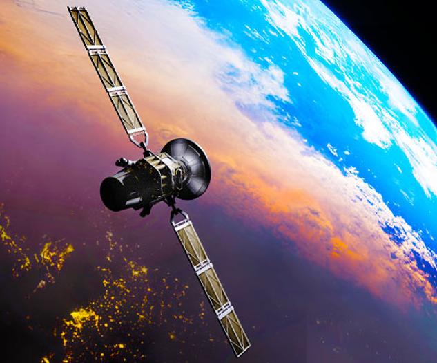 satellite flying over the earth, view from above.