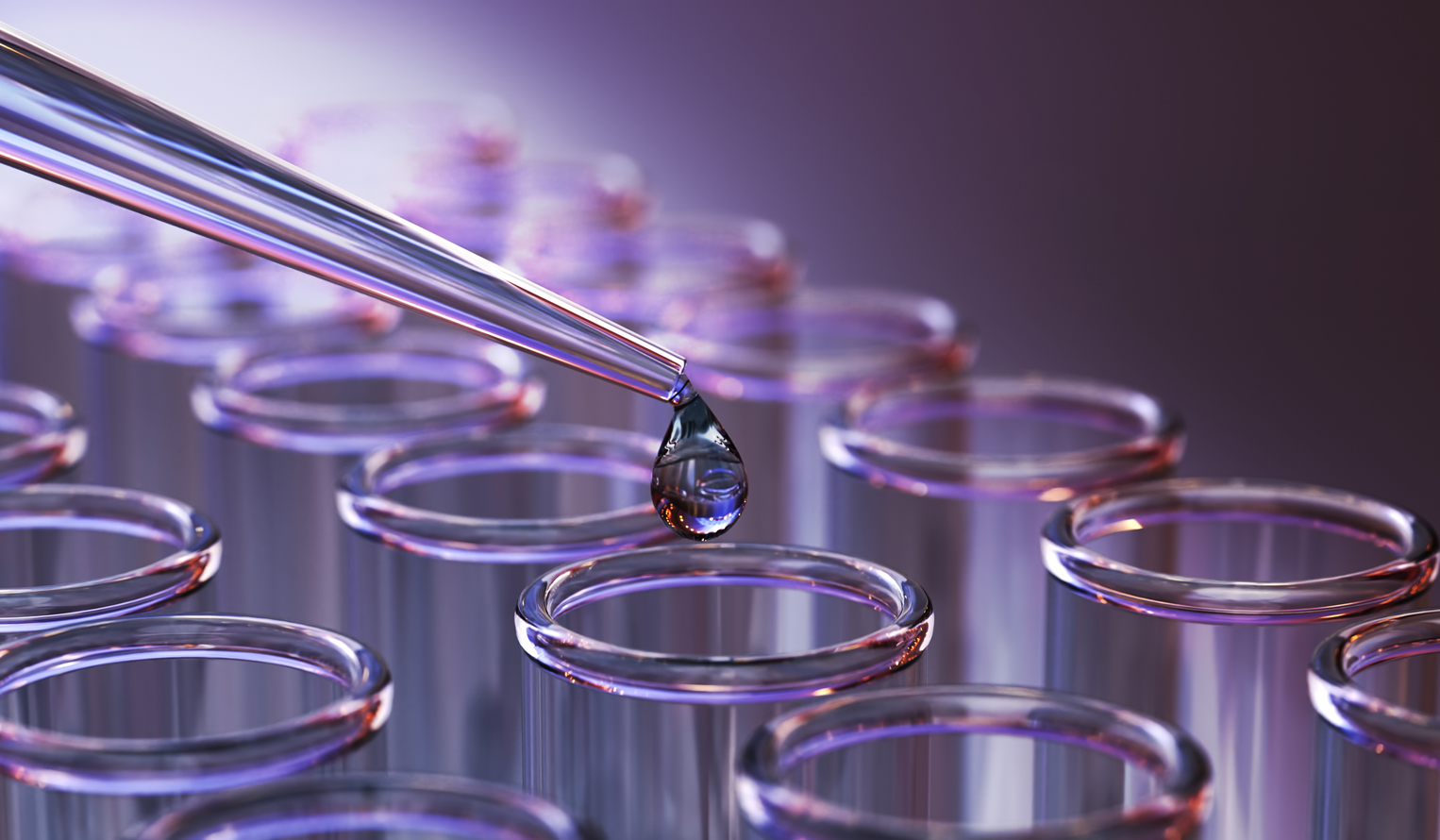rows of glass tubes with a liquid dropper for alternative chemical testing