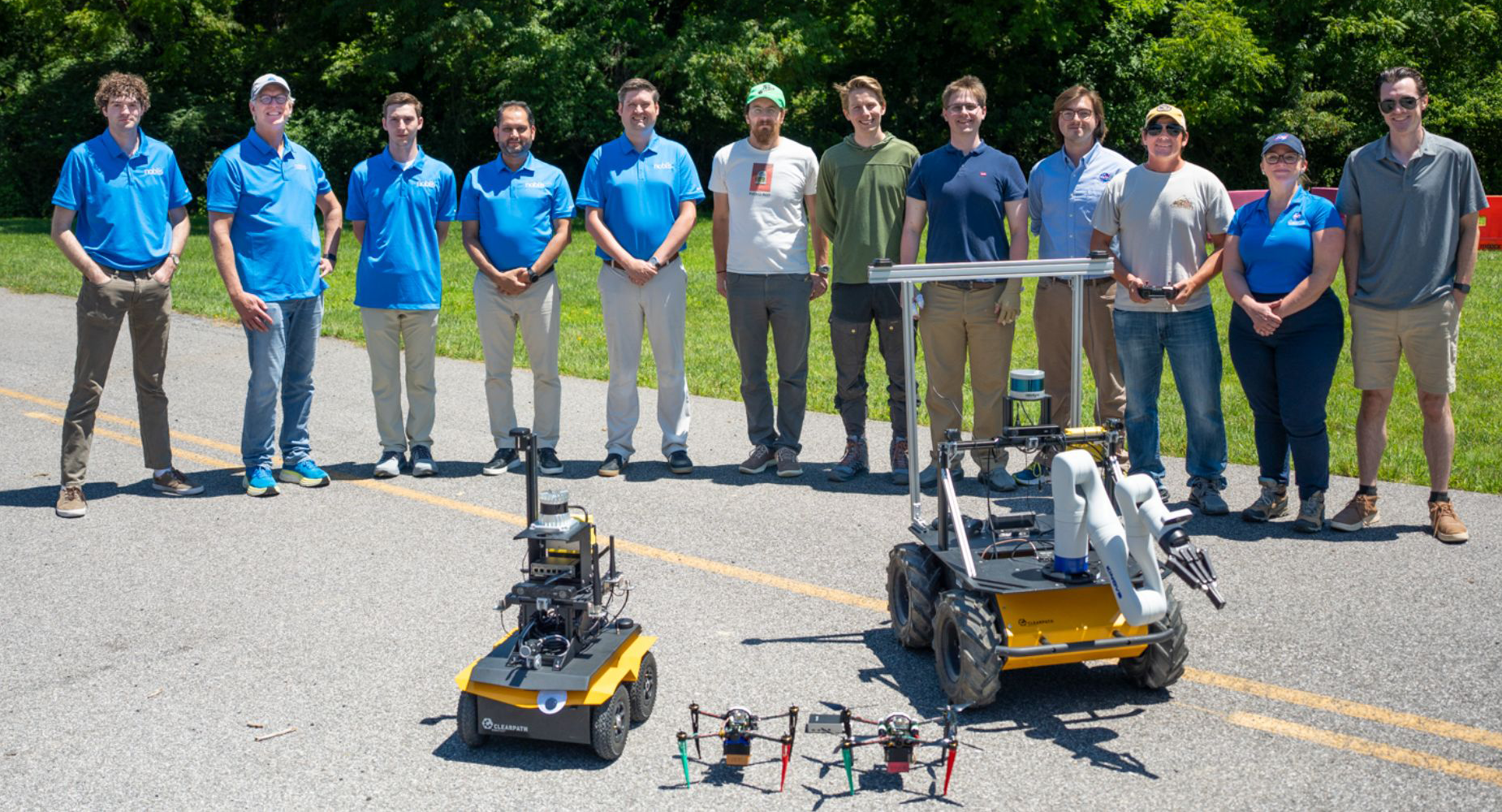 teams from Noblis and NASA during a demo to show aimed at the localization and collection of lunar ice with autonomous rovers and drone